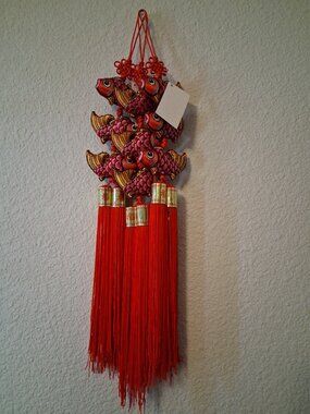 Chinese Lucky Red Koi Fish Ornament Charm Tassel Hanging Decor Lunar New Year